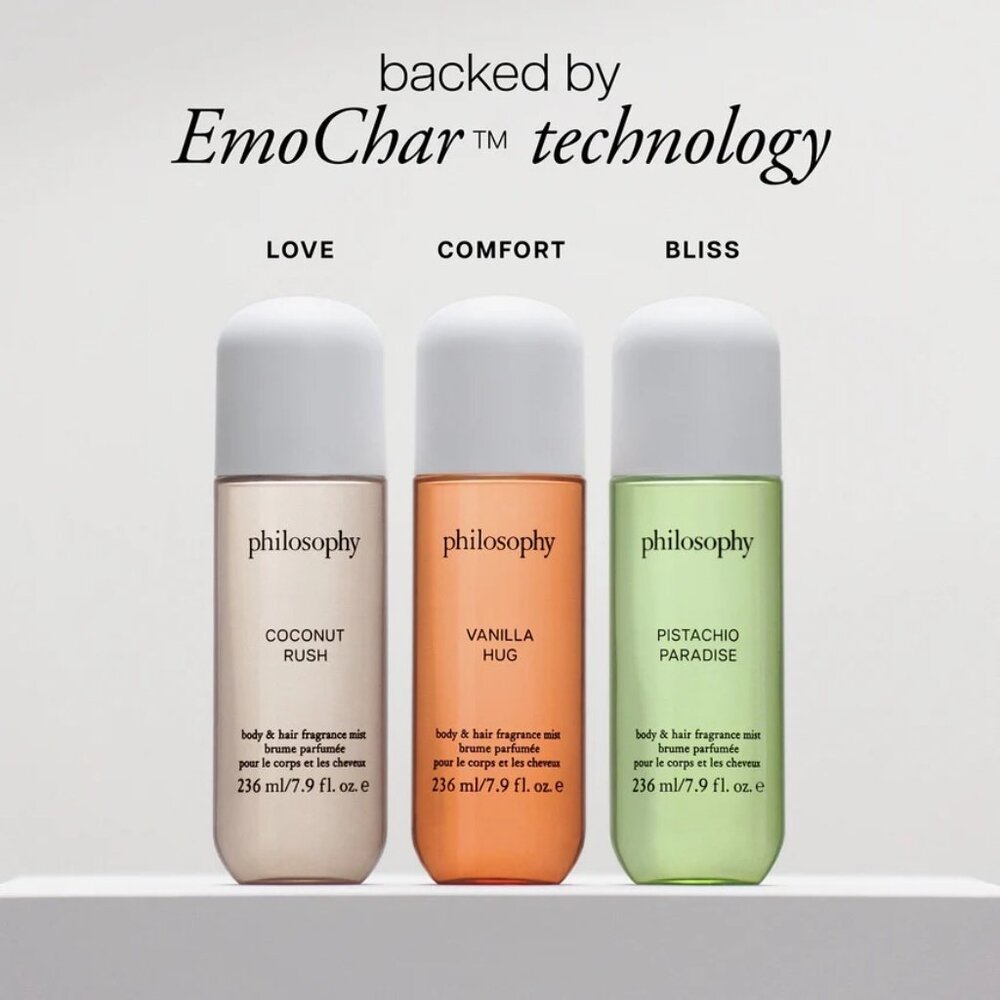 NEW Philosophy Body & Hair Fragrance Mists (coconut rush, vanilla & pistachio)